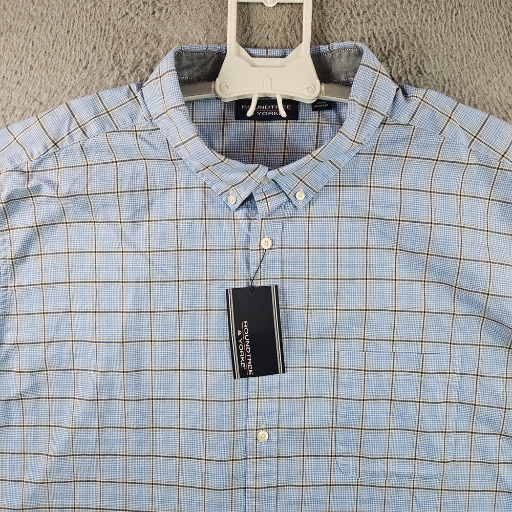 NEW‎ Roundtree & Yorke Shirt Men 3XT Short Sleeve Button Up Blue Plaid
